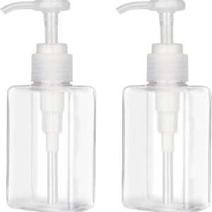 150ml (5.1oz) Pump Bottle Dispenser Jansburg 2 Pack Refillable Flat Square Plastic Lotion Dispenser Leakproof Empty Lotion Pump Bottle for Essential Oil Soap Lotion Shampoo Clear