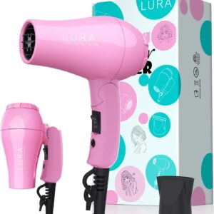 Portable Travel Hair Dryer,Mini Lightweight Dual Voltage Blow Dryer 1200W with Folding Handle,Blowdryer with One Concentrator