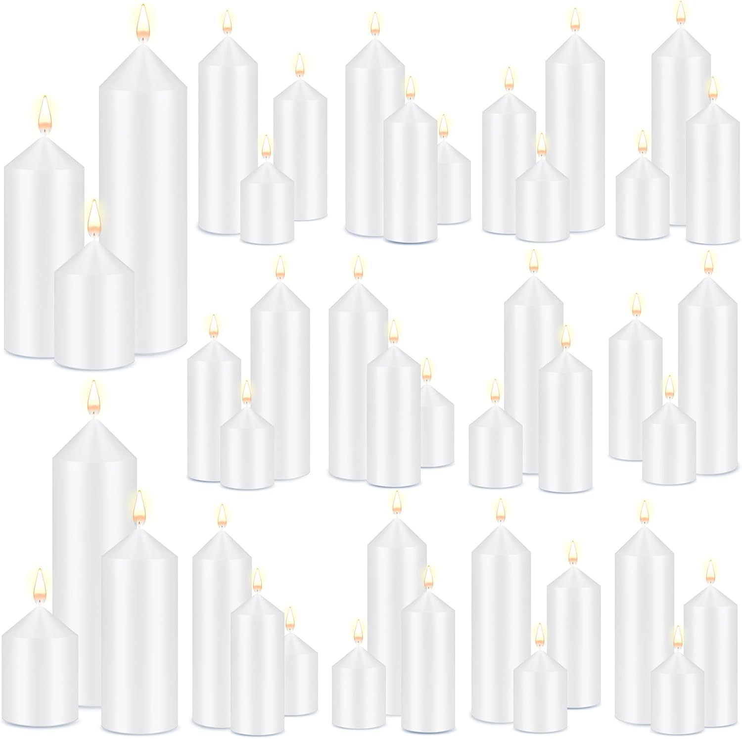 MTLEE Set of 60 White Pillar Candles Bulk 2 x 3, 2 x 5, 2 x 8 in Large Unscented Candle Tall Decorative Emergency Candles Big Cotton Wick Candle for Wedding Home Restaurant Spa Church Decoration