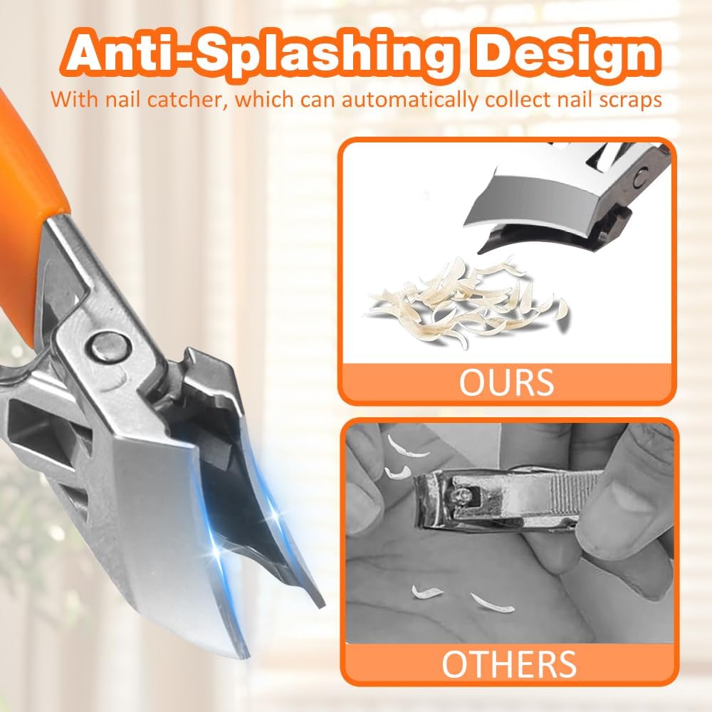 Wide Jaw Opening Anti-Splash Slanted Nail Clipper, Long Handle Splashproof Nail Clippers, Nail Clippers for Ingrown Nails, Wide Mouth Toe Nail Clippers, Household Slanted Nail Clippers (Black) - Image 3