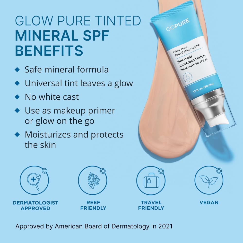 GoPure Glow Tinted Mineral Sunscreen SPF 40 PA+++ 1.7 oz Moisturizer - Image 2