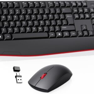 Wireless Keyboard and Mouse Combo-Full Size QWERTY Layout 2.4G Stereo Keycap Ergonomically Designed Mechanical Keyboard Set for Windows, PC,Laptop, Notebook,Computer with USB-A&USB-C 2-in-1 Receiver