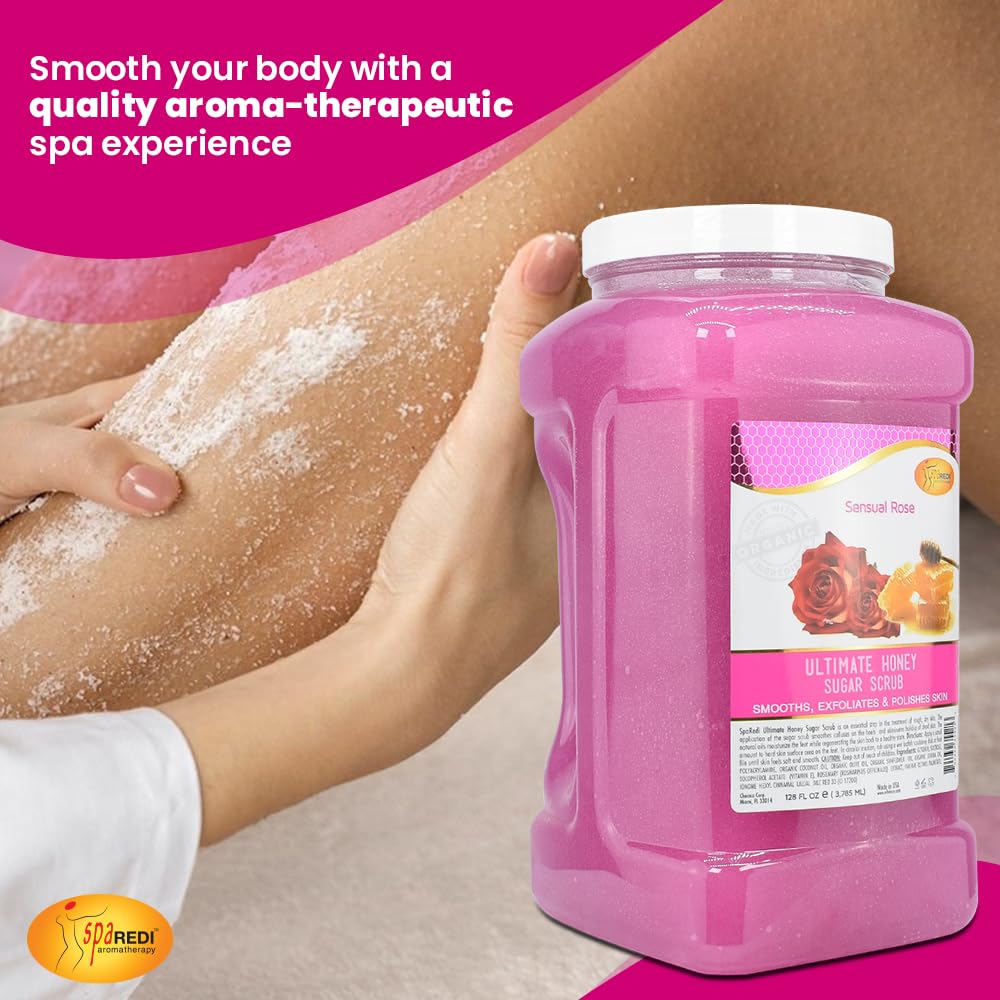 SPA REDI Sensual Rose Sugar Body Scrub 128 Oz Exfoliating Moisturizing Polish - Image 3