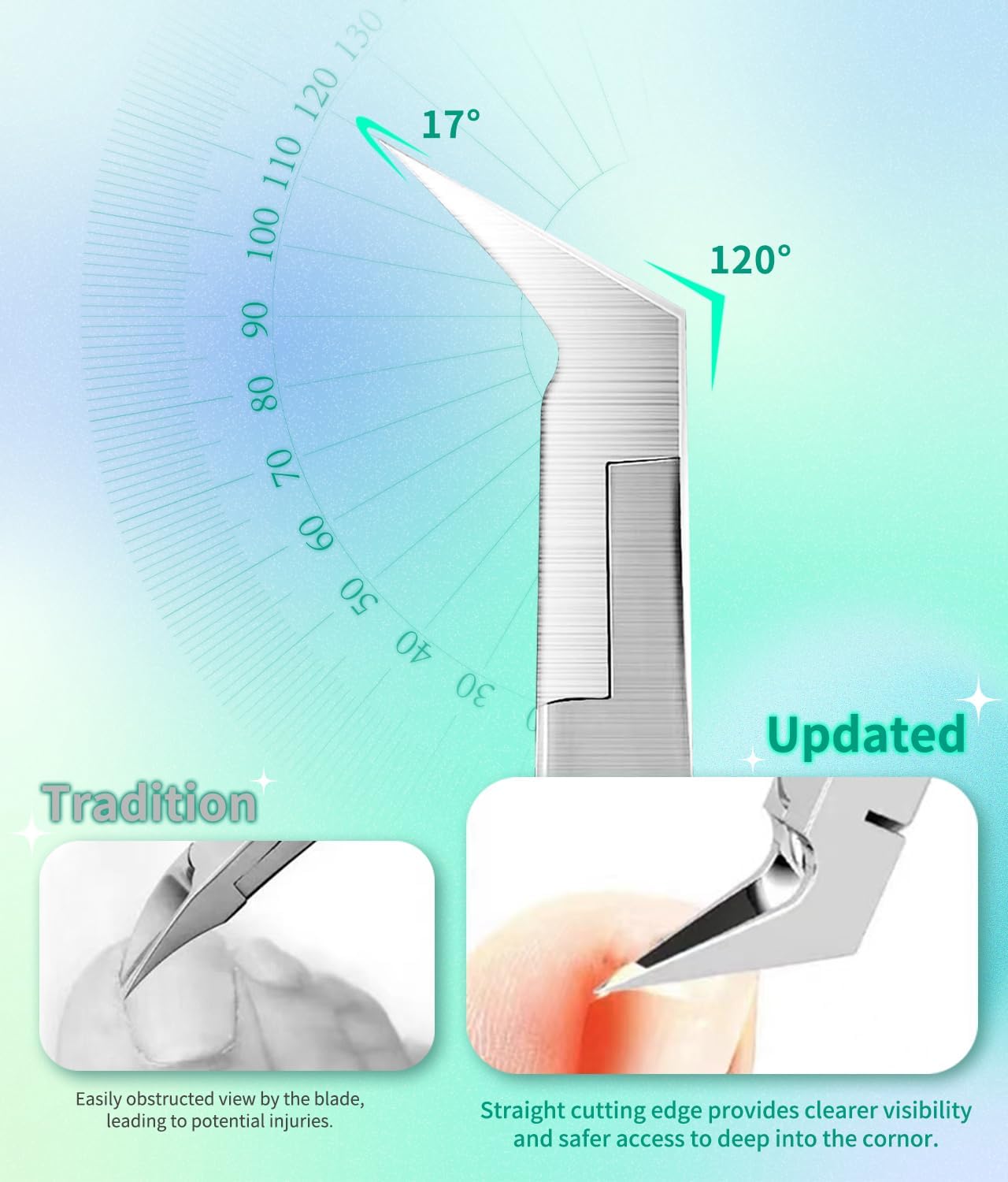 Straight Slanted Ingrown Toenail Clippers for Thick Toenails, Sharp Pointed Tip Toe Nail Cutter, Stainless Steel Heavy Duty Podiatrist Tools for Seniors Men (Black) - Image 2