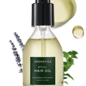 AROMATICA Ritual Lavender & Patchouli Hair Oil - Adds Shine and Smooths Split Ends - hair oil for damaged hair for women - Nourishing for Dry Curly Hair - Silicone-Free & EWG verified (1.6 Fl Oz)