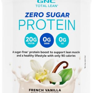 GNC Total Lean Zero Sugar Protein Powder, 20g, No Sugar, No Fat, 90 Calories, French Vanilla, 20 Servings