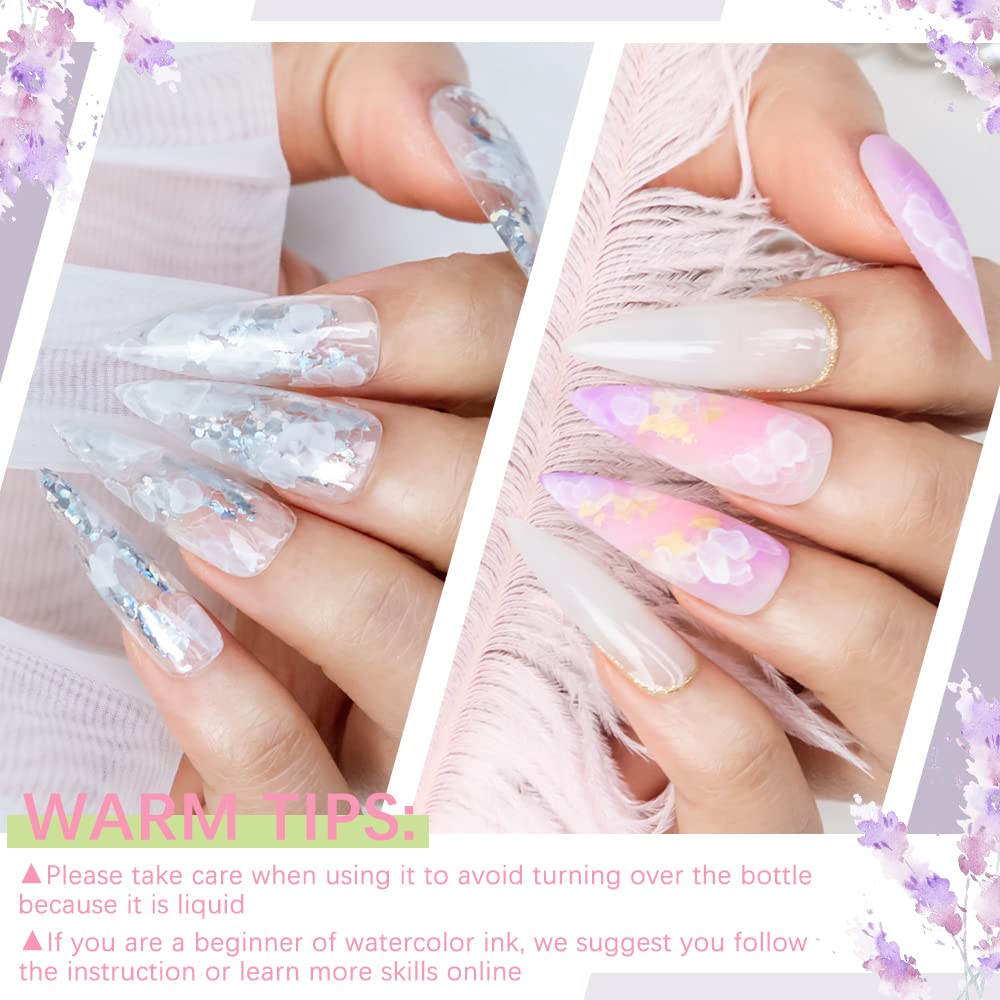White Blooming Ink Nail Polish Marble Watercolor Ink Nail Painting Nail Blossom Flower Nail Art Design Manicure DIY Nail Design At Home 10ML(0.33FL OZ) - Image 3