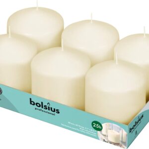BOLSIUS 6 Ivory Pillar Candles Bulk - 3x3 Inches Candle Set - 25+ Hours Clean Burning - No Palm Oil - 0% Animal Fat - Premium European Quality - Unscented Dripless Dinner Pillars