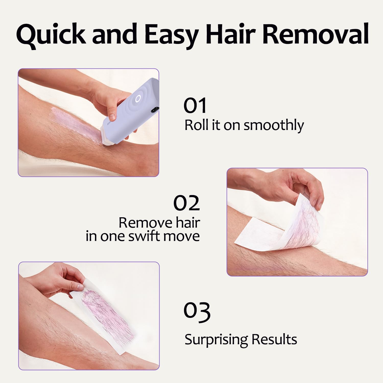Home Hair Removal Roll-on Wax Kit with Automatic Cooling, 2 Cartridges, 50 Strips Included - Image 2