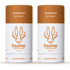 Hume Supernatural Aluminum Free Deodorant for Women & Men - Probiotic and Plant-Based, Long-Lasting Moisture Absorbing - Clean and Effective (Out West - 2-Pack)