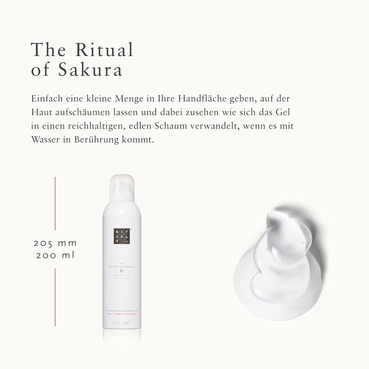 RITUALS Sakura Renewing Foaming Shower Gel 6.7 Fl Oz Moisturizing Body Wash with Rice Milk Cherry Blossom - Image 3
