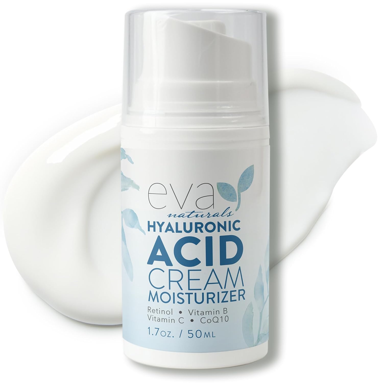 Eva Naturals Hydrating Face Cream with Hyaluronic Acid - Anti-Aging, Wrinkle Face Moisturizer for Women and Men, With Aloe Vera & Retinol For Face - Firming Day & Night Cream (1.7 Fl Oz)