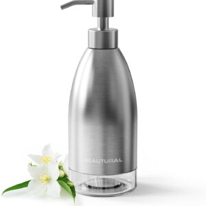 BEAUTURAL Soap Dispenser, Brushed Nickel Stainless Steel Case PET Liner Hand Pump Dispenser, Refillable Liquid Hand Dish soap Dispenser for Bathroom & Kitchen (15.2 OZ / 450ML)