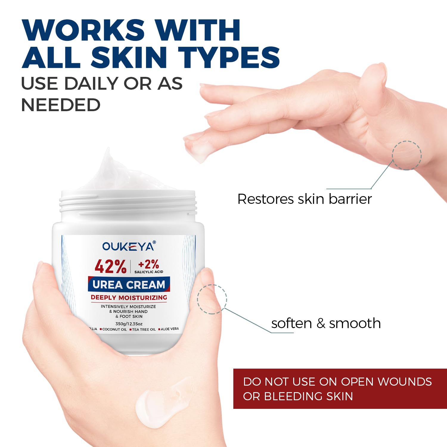 OUKEYA Urea Cream 42% plus Salicylic Acid 2% Net 350g for Dry Cracked Feet, Heels, Knees, Elbows, Hands Repair Treatment.Moisturizes and Removes Corns,Calluses,Dead Skin,and Softens Toenails - Image 7