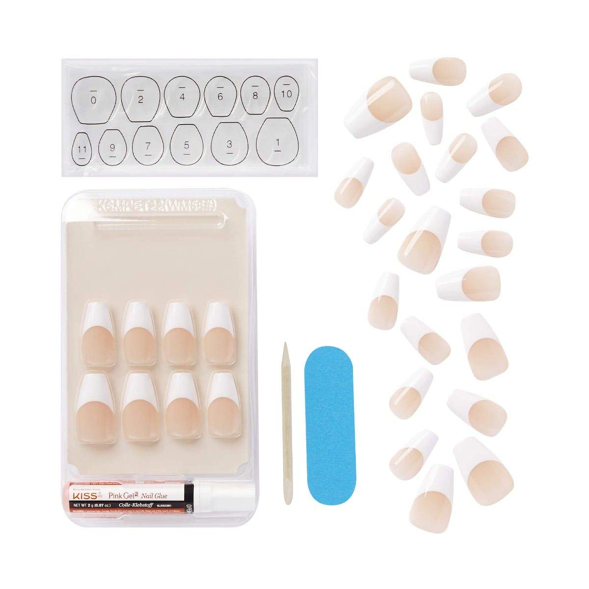 KISS Salon Acrylic French Nail Manicure Set, Medium Length, Square, “Je T'aime”, Nail Kit Includes Pink Gel Nail Glue (Net Wt. 2 g / 0.07oz.), Mini File, Manicure Stick, and 28 Fake Nails - Image 5