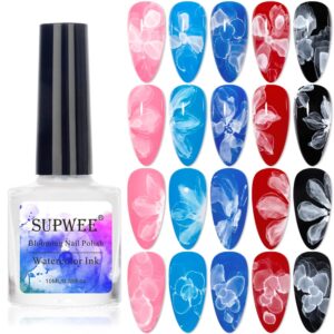 White Blooming Ink Nail Polish Marble Watercolor Ink Nail Painting Nail Blossom Flower Nail Art Design Manicure DIY Nail Design At Home 10ML(0.33FL OZ)