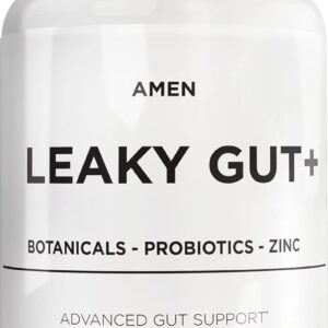 Amen Leaky Gut Supplement - Advanced Formula with Bioavailable L Glutamine, Zinc, Turmeric, DGL Licorice Root - Marshmallow Root - Probiotics & Fermented Prebiotics - Vegan, Non-GMO - 90 Capsules