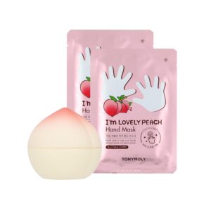 TONYMOLY Peachy Keen Hand Care Set – Hydrating & Anti-Aging Hand Mask + Nourishing Peach Hand Cream for Soft, Smooth Hands – Touchscreen-Friendly Gloves