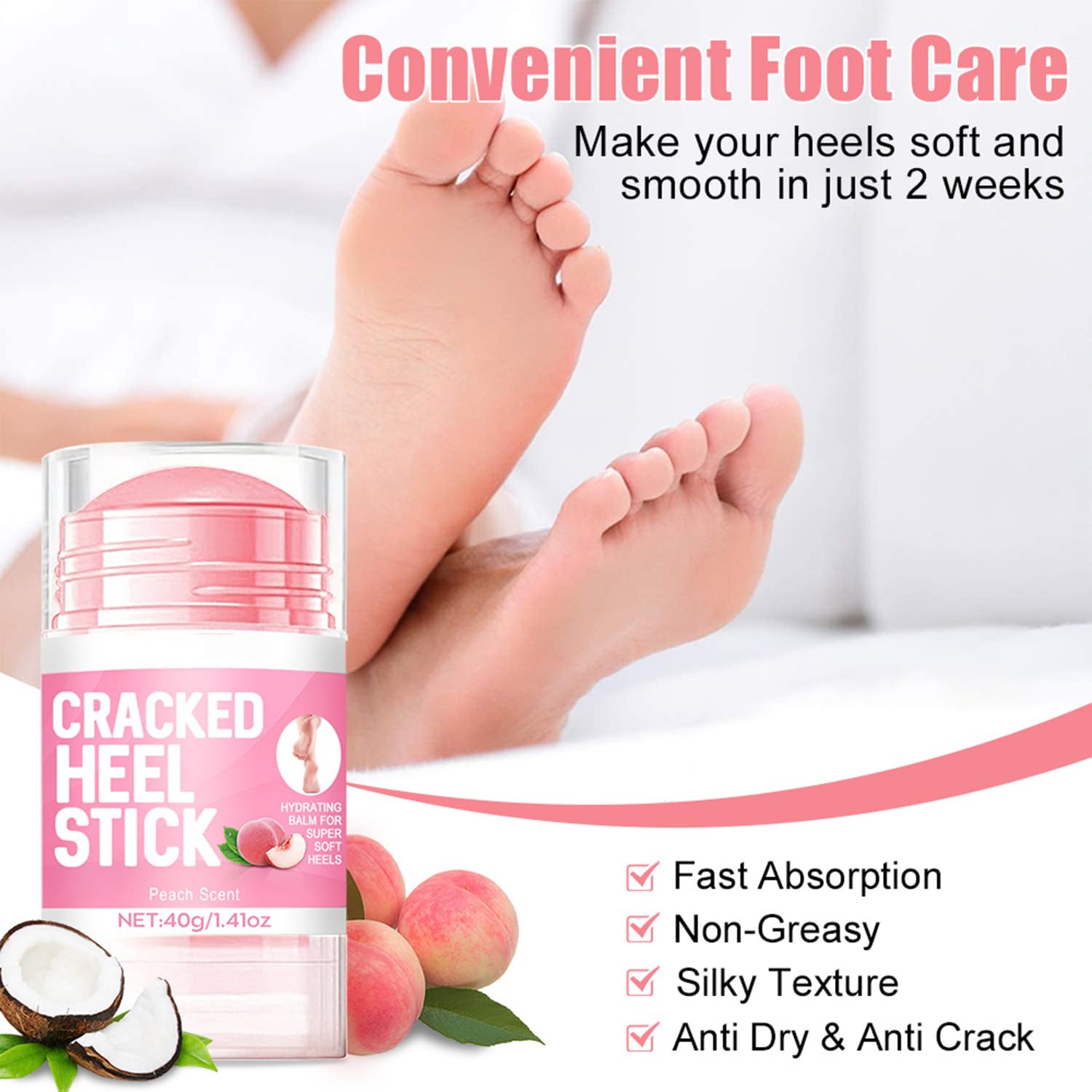 Peach Scented Foot Cream Balm Stick for Dry Cracked Skin - 1.41oz - Image 2