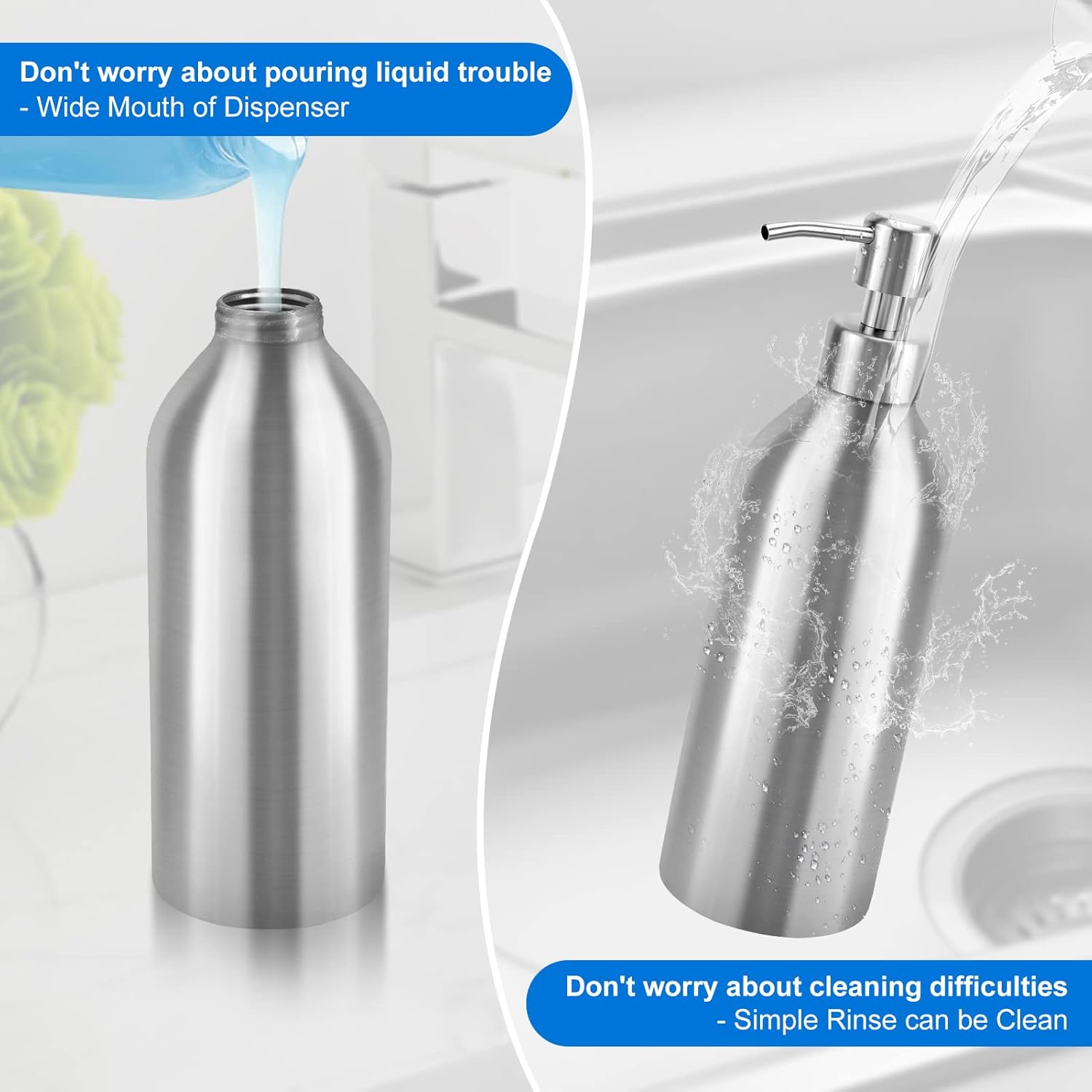 Large Dish Soap Dispenser - 25.5Oz Countertop Brushed Stainless Steel Soap Bottle with Anti-Rust Leakproof Pump, Hand Liquid Soap Dispenser for Bathroom & Kitchen - Image 5