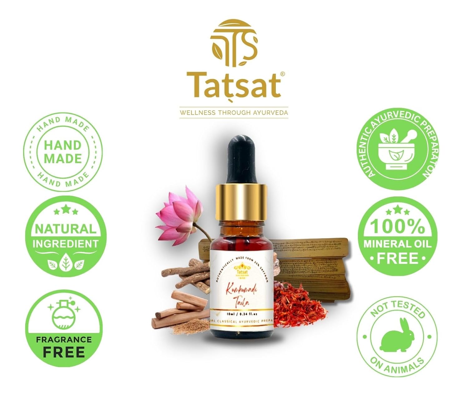 TATSAT Kumkumadi oil For spotless, glowing, and wrinkle-free skin, enriched with organic saffron for brightening and radiance. an authentic Ayurvedic anti-aging and moisturizing taila|taila paka-10ml - Image 8