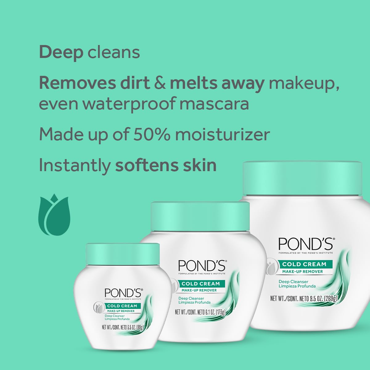 POND'S Cold Face Cream, Skin Care Facial Cleanser for All Skin Types, Deep Moisturizing Face Wash & Makeup Remover, 9.5 oz, 3 Pack - Image 4