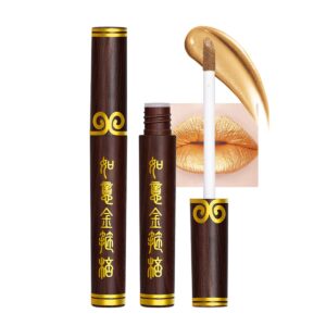 Golden Cudgel Gold Shine Lip Gloss Lipstick Long Lasting, High Shine Liquid Lipsticks for Women Smudgeproof Smooth and Easy to Apply Cruelty-Free Lip Color, 01 Gold Shine
