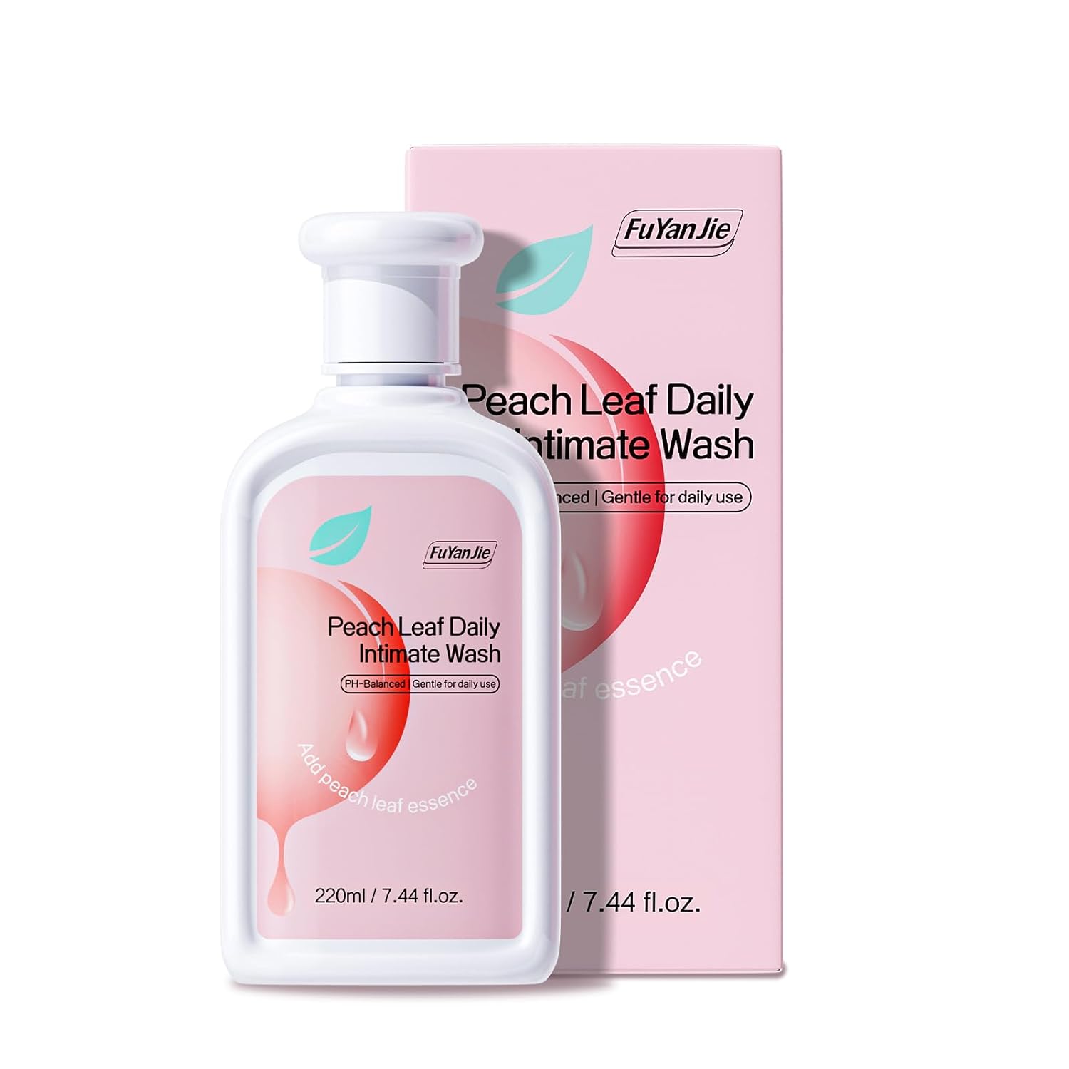 FuYanJie Peach Leaf Feminine Wash For intimate area Hygiene and Itchy, pH Balanced Body Wash with Lactic Acid For Sensitive Skin, Gentle Hydration, Odor Neutralization & Daily Hygiene, 220ml/7.44oz