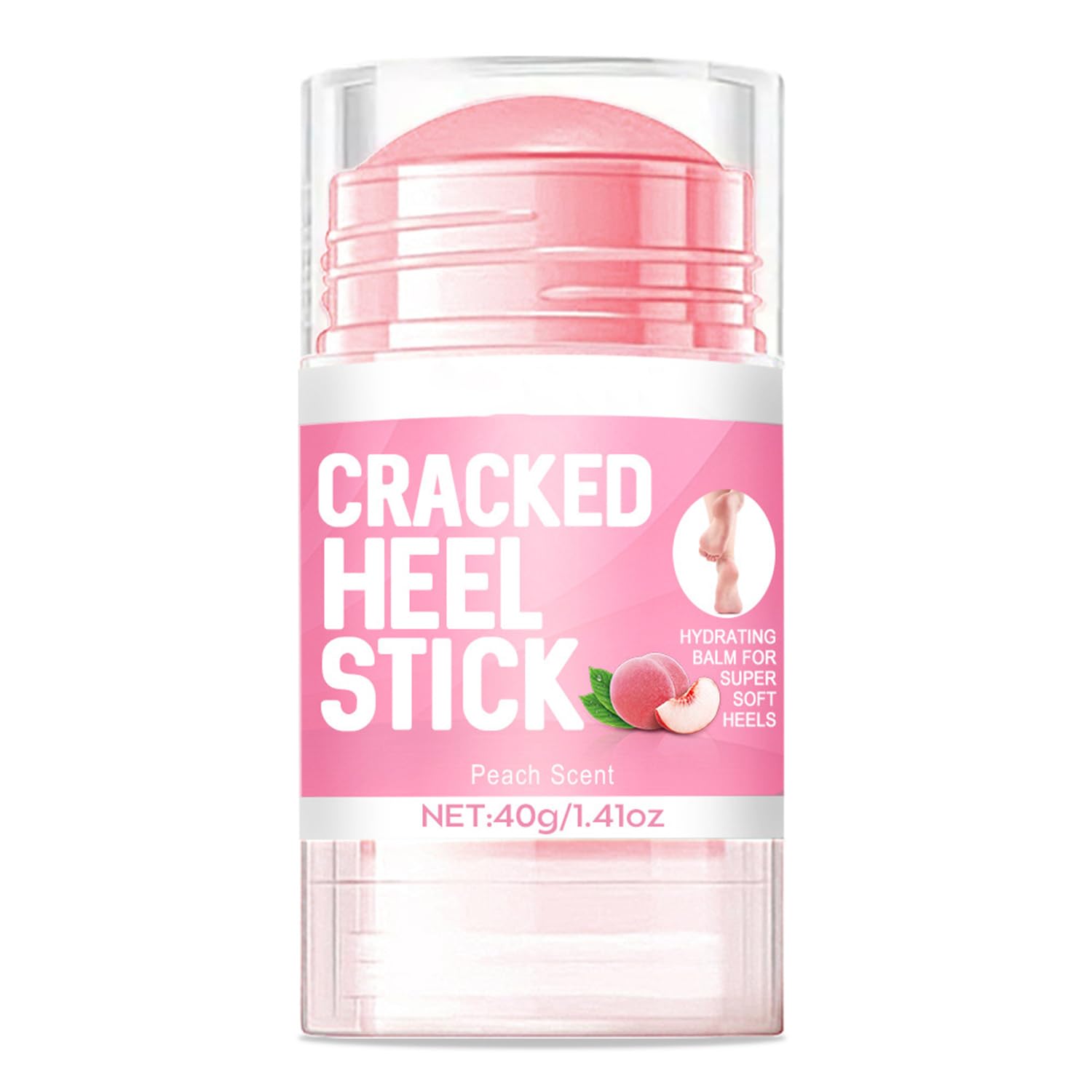 Foot Cream, Foot Moisturizer with Peach Scent for Dry Cracked Feet Knees Elbows Hands - Heel Balm Stick with Natural Plants Oil Heel Cream Smoothing and Soft Skin 1.41oz