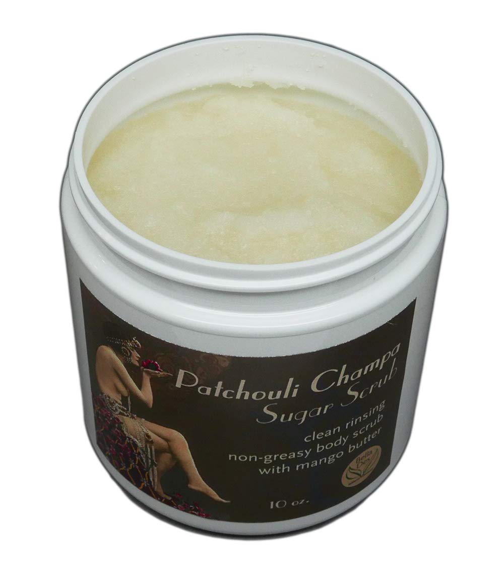 Patchouli Champa Exfoliating Sugar Scrub | Non-Greasy with Moisturizing Mango Butter and Patchouli Essential Oil | 10 ounces net wt | by Bella Des Natural Beauty - Image 2