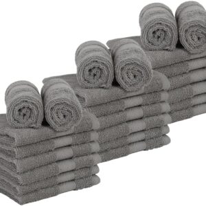 Casa Lino Face Towels & Body Wash Cloths for Showering - 100% Cotton Wash Cloths for Bathroom - Highly Absorbent & Quick Drying Washcloth Set - Cotton Washcloths 24 Pack (12" x 12") - (Silver Grey)