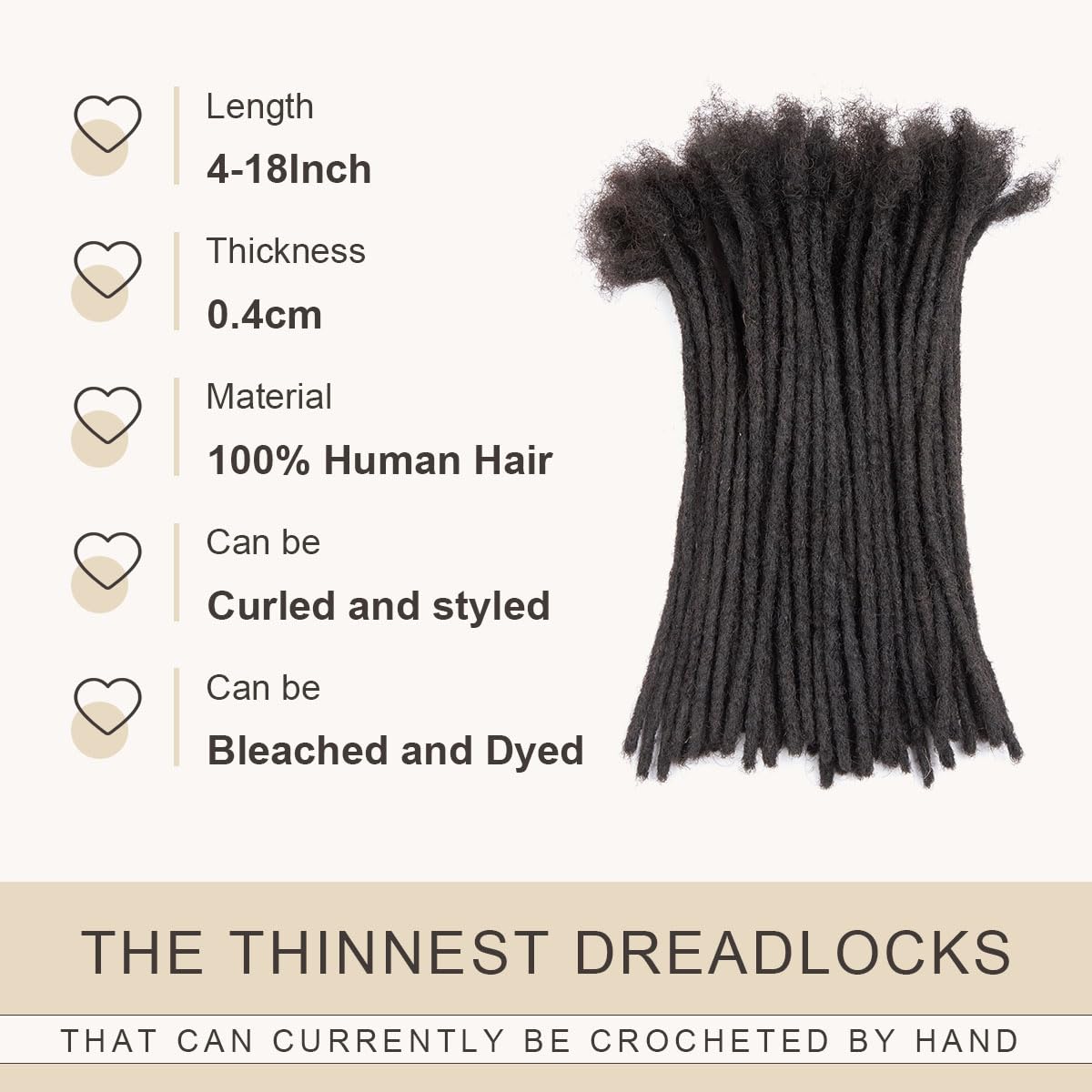 DAIXI 100% Real Human Hair Dreadlock Extensions 30 Strands, 16 Inch, Medium Thickness - Image 2