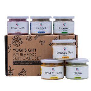 YOGI’S GIFT – Celebrating health Ayurvedic Skin Care Sampler | Six Powders in One Pack | Aloe vera, Rose petal, Wild Turmeric, Licorice, Neem & Orange Peel Powders 1oz Each | Soap Making Ingredient
