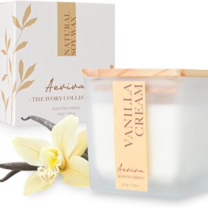 Scented Candle, 7.04 oz Vanilla Cream Aromatherapy Candle, Natural Soy Wax with Wooden Wick, Candles for Home, 45 Hours Burn Time, Scented Jar Candle Gifts