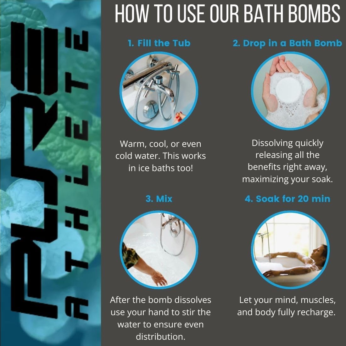 Invigorating Peppermint Bath Bomb with Magnesium Epsom Salt, Muscle Recovery Formula, 6 oz - Image 6