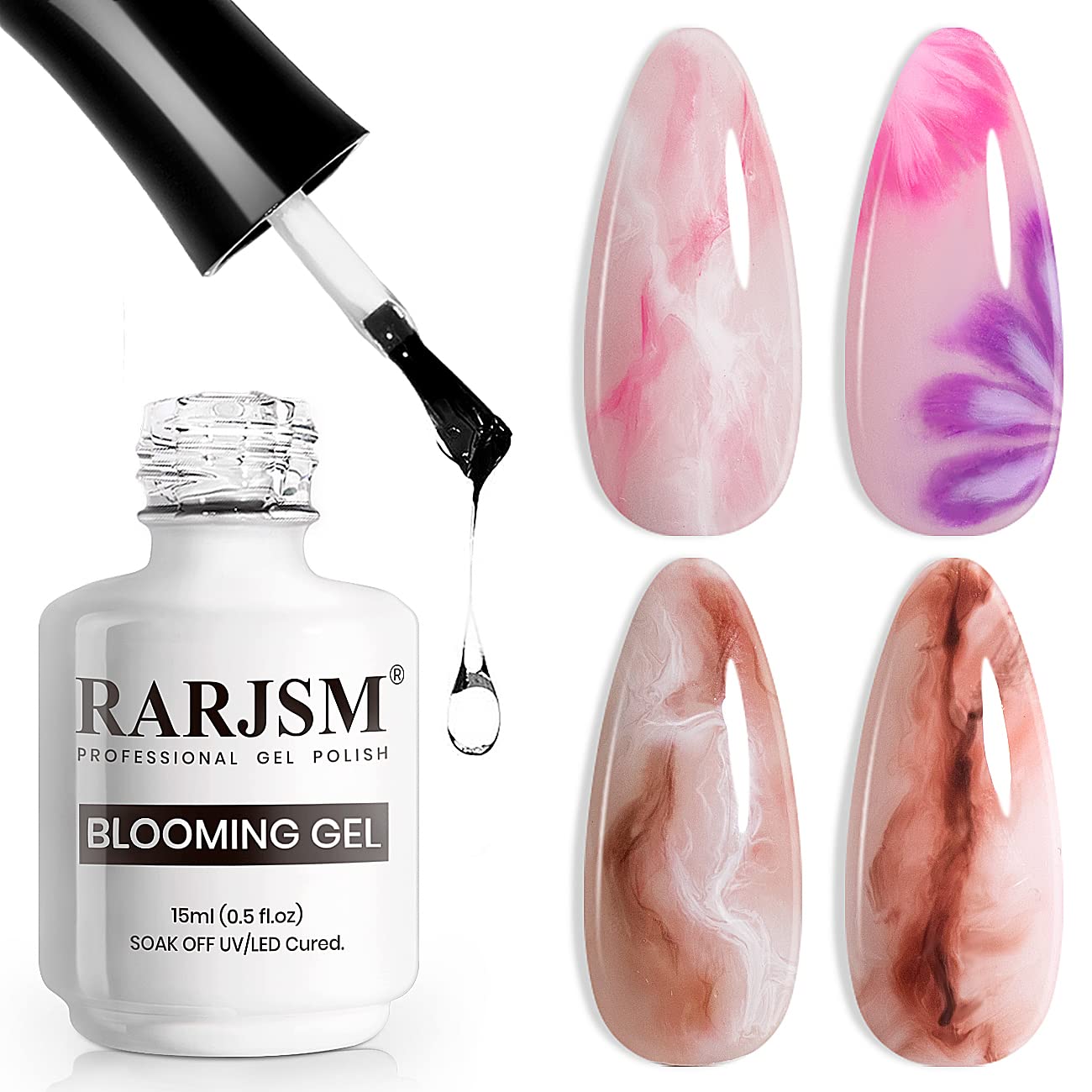 RARJSM Blooming Gel Nail Polish,Clear Blooming GelPolish 15ML UV LED Soak Off Nail Art Polish Blossom Gel for Spreading Effect Graffiti Marble Flower Watercolor Magical DIY Manicure Design