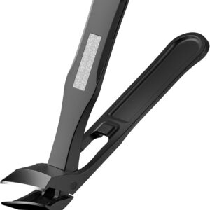 BALUCA Premium Slanted Toenail Clippers for Ingrown Nails – Heavy Duty Curved Blade Nail Clipper for Thick Nails, Seniors & Men – Ergonomic Grip with Built-in Nail File, Black