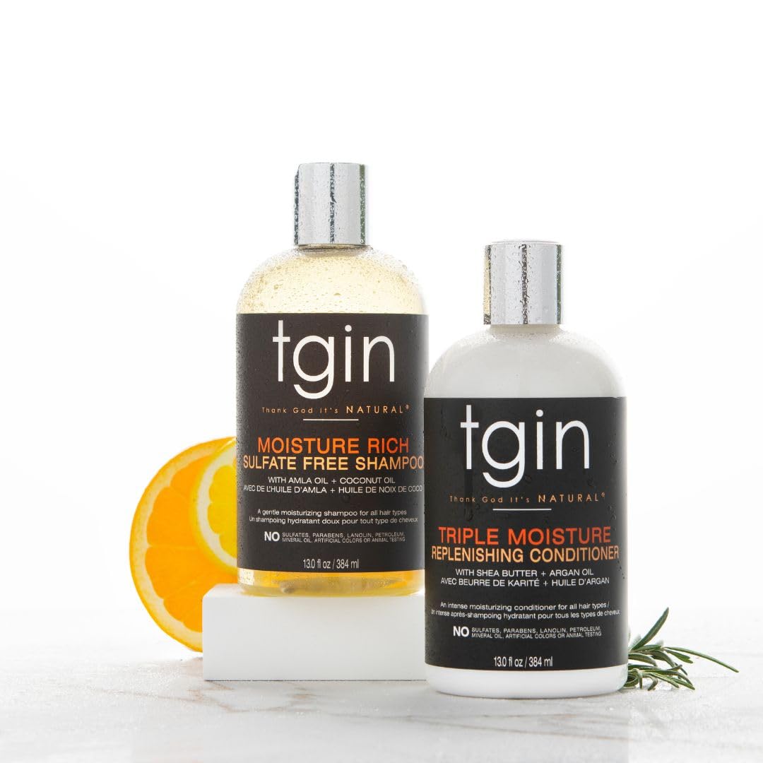 tgin Moisturizing Shampoo & Conditioner Duo for Curly, Coily and Wavy Hair, Sulfate Free, Moisturizes and Detangles Dry Hair, 13 oz (Set) - Image 7