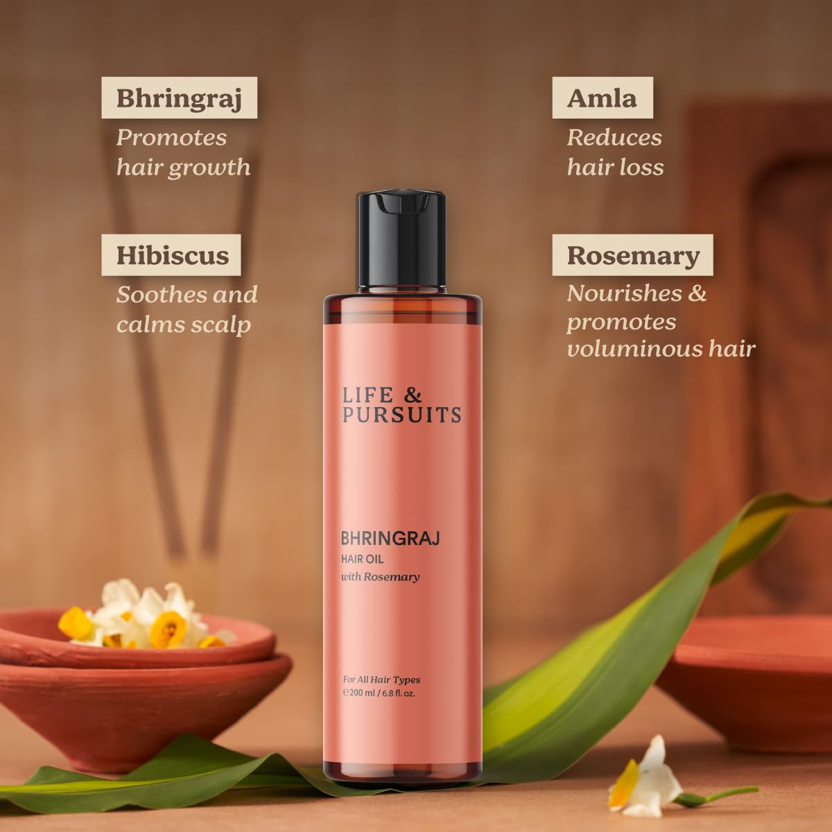 Life & Pursuits Bhringraj Hair Growth Oil 6.8 Fl Oz, Natural Ayurveda Scalp Therapy For Men & Women| Rosemary, Amla, Hibiscus, Tea Tree & Coconut| Reduces Itchiness & Dryness| Nourishes Damaged Hair - Image 2