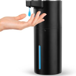 Automatic Soap Dispenser Liquid for Bathroom: 14 OZ Wall Touchless - Plastic Black 4-Level Adjustable Modern Auto Soap Dispenser for Bathroom - Kitchen Hand Dish Lotion Kids Family