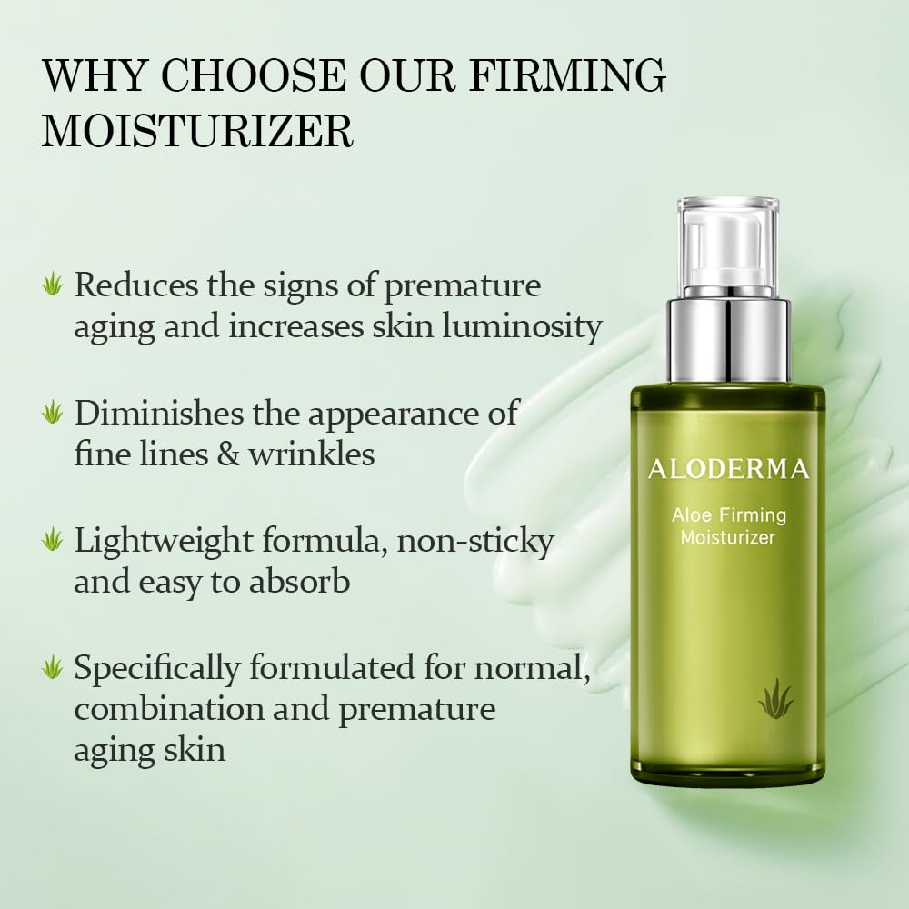 Aloderma Aloe Vera Firming Facial Moisturizer with 72% Organic Ingredients - Nourishing & Replenishing - Natural Face Lotion for Aging Skin - Smooths the Appearance of Fine Lines & Wrinkles, 3.5oz - Image 2