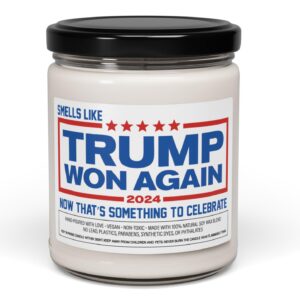 Smells Like TRUMP WON AGAIN 2024 Candle - Trump Election Gift, After Election Gift, Trump Supporter 2024 Present, Celebration Election Gift (Clean Cotton scent)