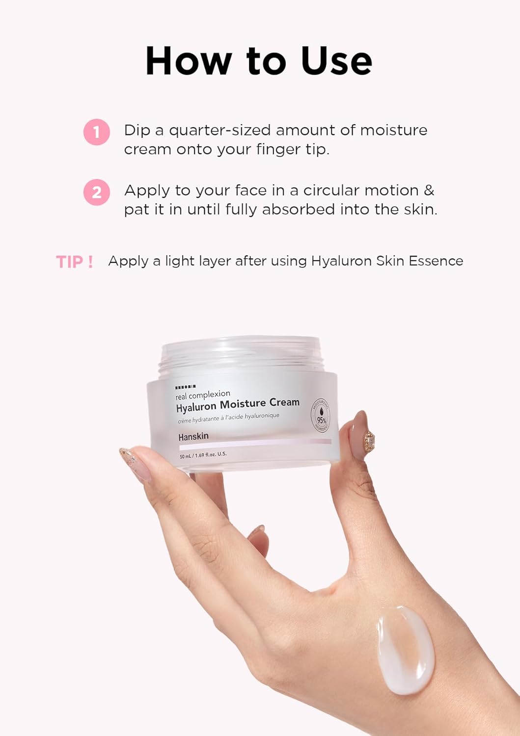 Hanskin Real Complexion Hyaluronic Moisture Cream,Hyaluronic Acid Moisturizer with Niacinamide Vitamin E Moisturizing Lotion for Sensitive and Dry Skin Korean Skincare 1.69 fl.oz. - Image 6