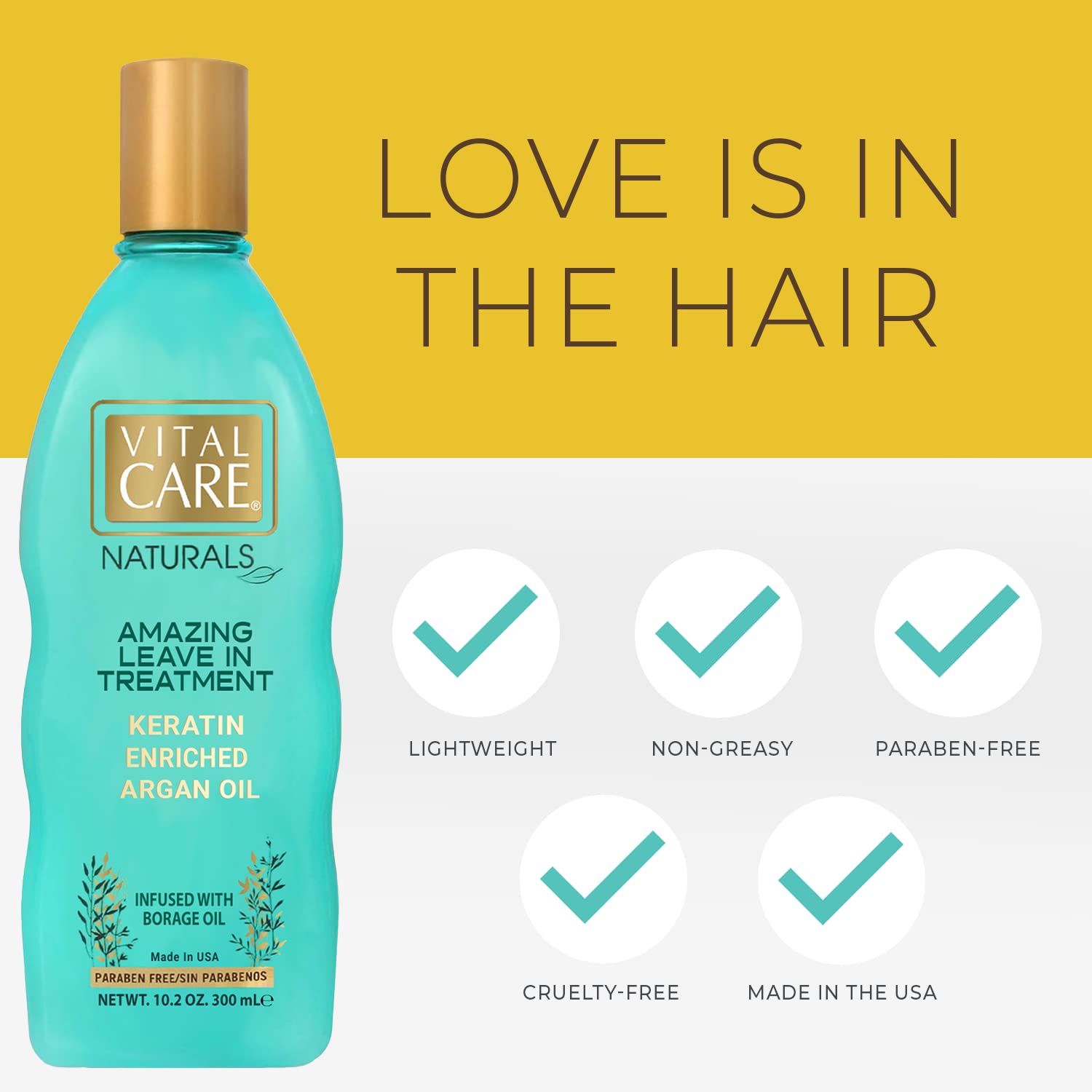 Vital Care Keratin Amazing Leave In Argan Oil Treatment - Gentle Keratin Complex Hair Treatment is Non-Stripping for Daily Use, Hydrating & Repairing – Abyssinian & Sunflower Oil and Silk Amino Acids - Image 5