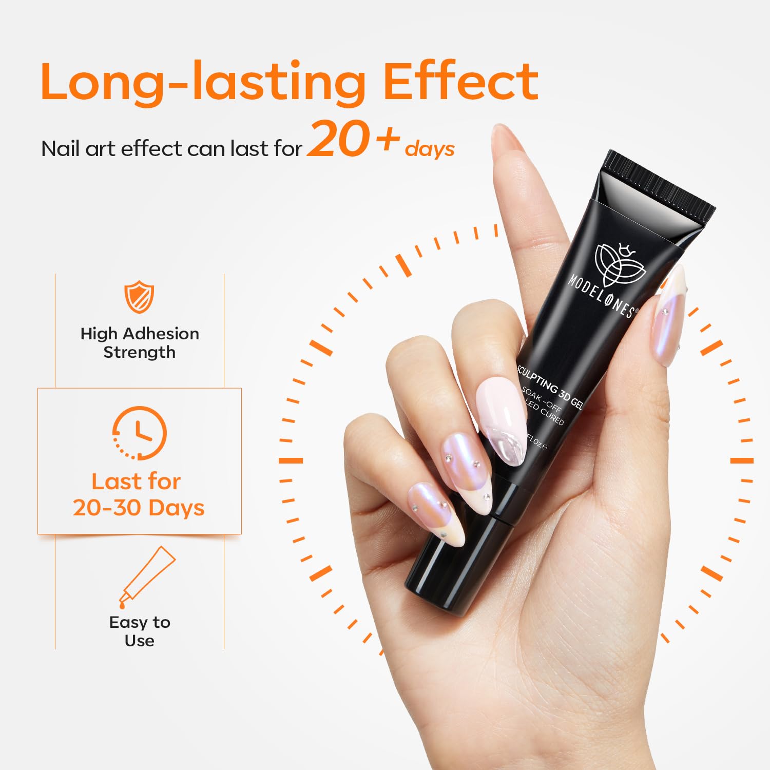 Modelones 3D Nail Gel Art, Sculpting Gel Glue for Molding, Drawing, Nail Charms & Gems, Chrome Powder and Rhinestone Design No Wipe, U V Light Cured Salon & DIY Use - Image 5