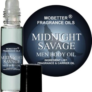 MOBETTER FRAGRANCE OILS Midnight Savage Men Cologne Body Oil 1/3 oz roll on Glass Bottle, notes are Calabrian bergamot and Pepper, Long Lasting, Travel Size