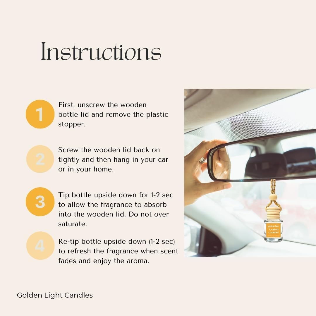 Hanging Car Air Freshener - Pistachio & Salted Caramel - 1 Pack Reusable car diffuser Jar with Pistachio & Salted Caramel Essential Oil, Long-Lasting Air Deodorizer - Image 2