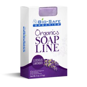 Bio-Safe Organics Luscious Lavender Organic Soap | 100% Organic Handmade Luxurious Bath Soap | All Natural Soap| Relaxing Aromatherapy for All Skins | 100% Natural and Moisturizing 4 Oz Bar
