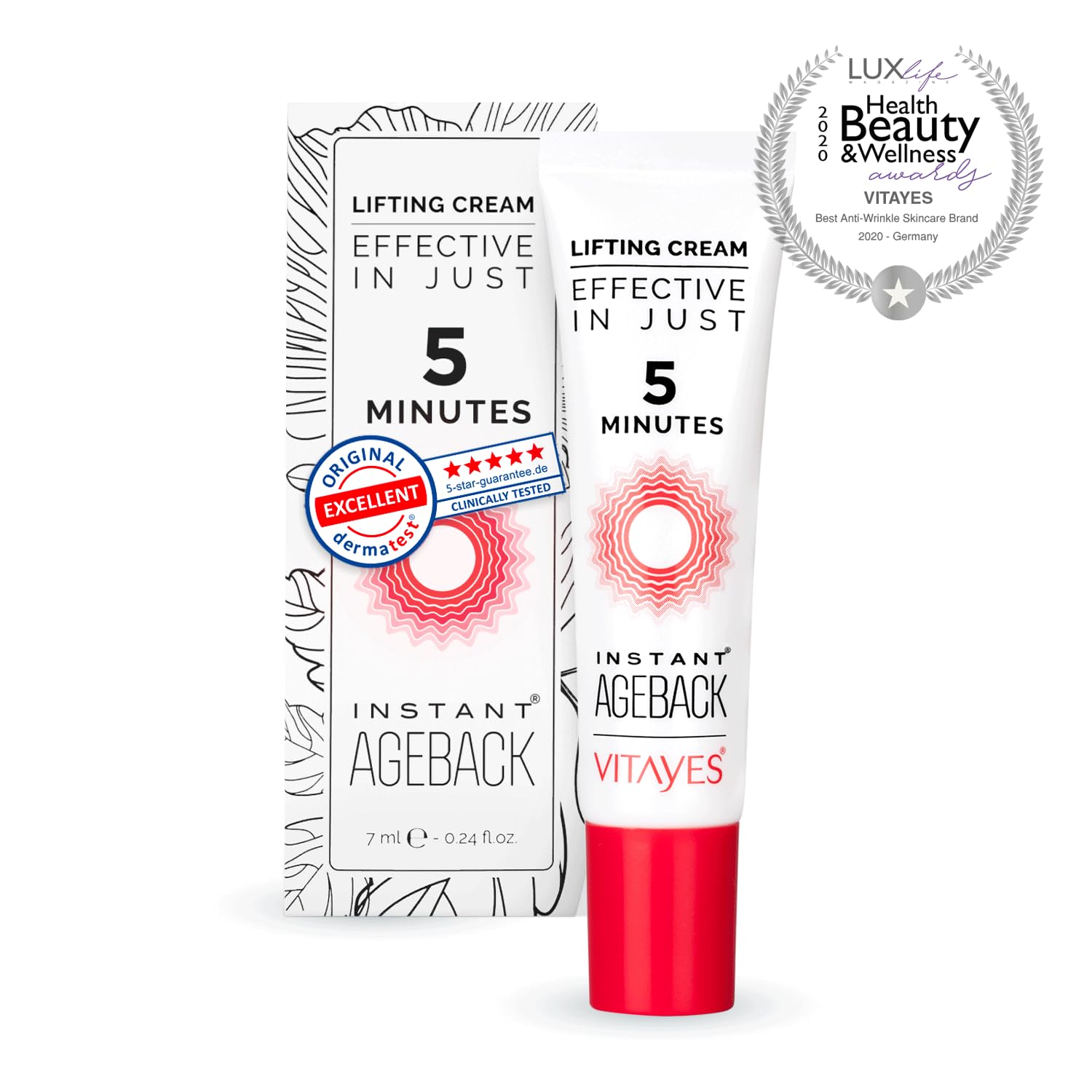 VITAYES Instant Ageback Lifting Cream, Dark Circle Bags Under Eye Remover, Anti Wrinkle and Fine Lines Face Lift Cream 0.24 Oz