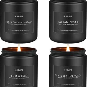 Scented Candles Set | Candle Gifts for Men - Masculine Candle, Soy Candles for Home Scented - 4 Pack Aromatherapy Gift for Dad Fathers Day- Scent of Teakwood & Mahogany/Whiskey Tobacco/Rum & Oak/Cedar